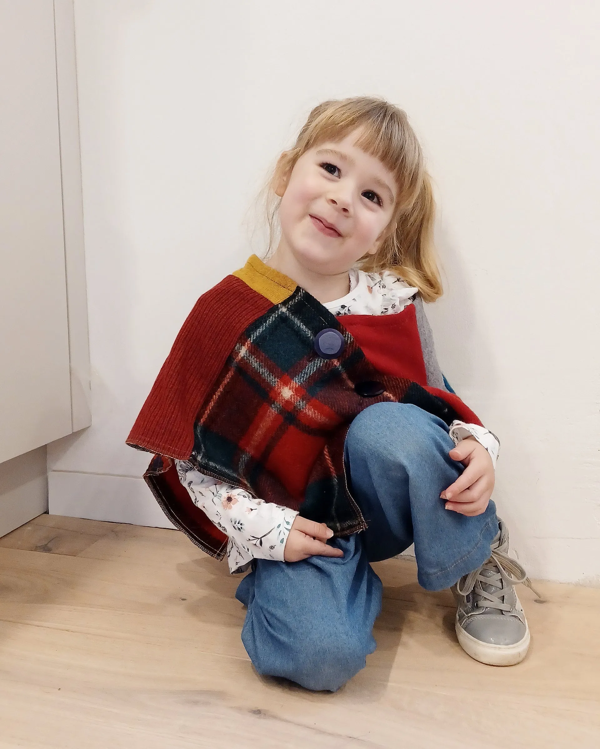 Mini Red Tartan Upcycled Patchwork Poncho