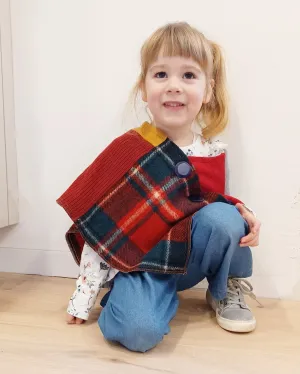 Mini Red Tartan Upcycled Patchwork Poncho