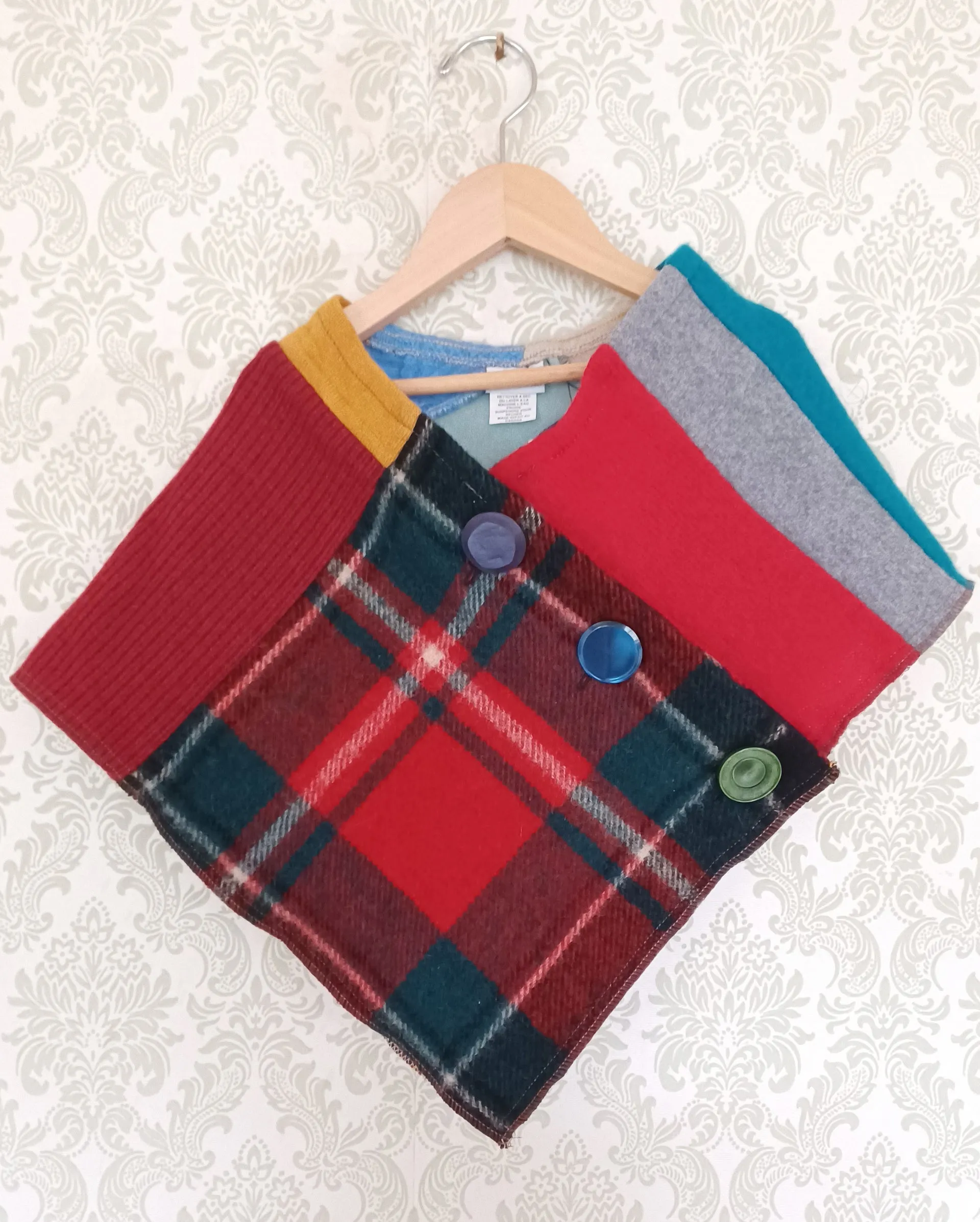Mini Red Tartan Upcycled Patchwork Poncho