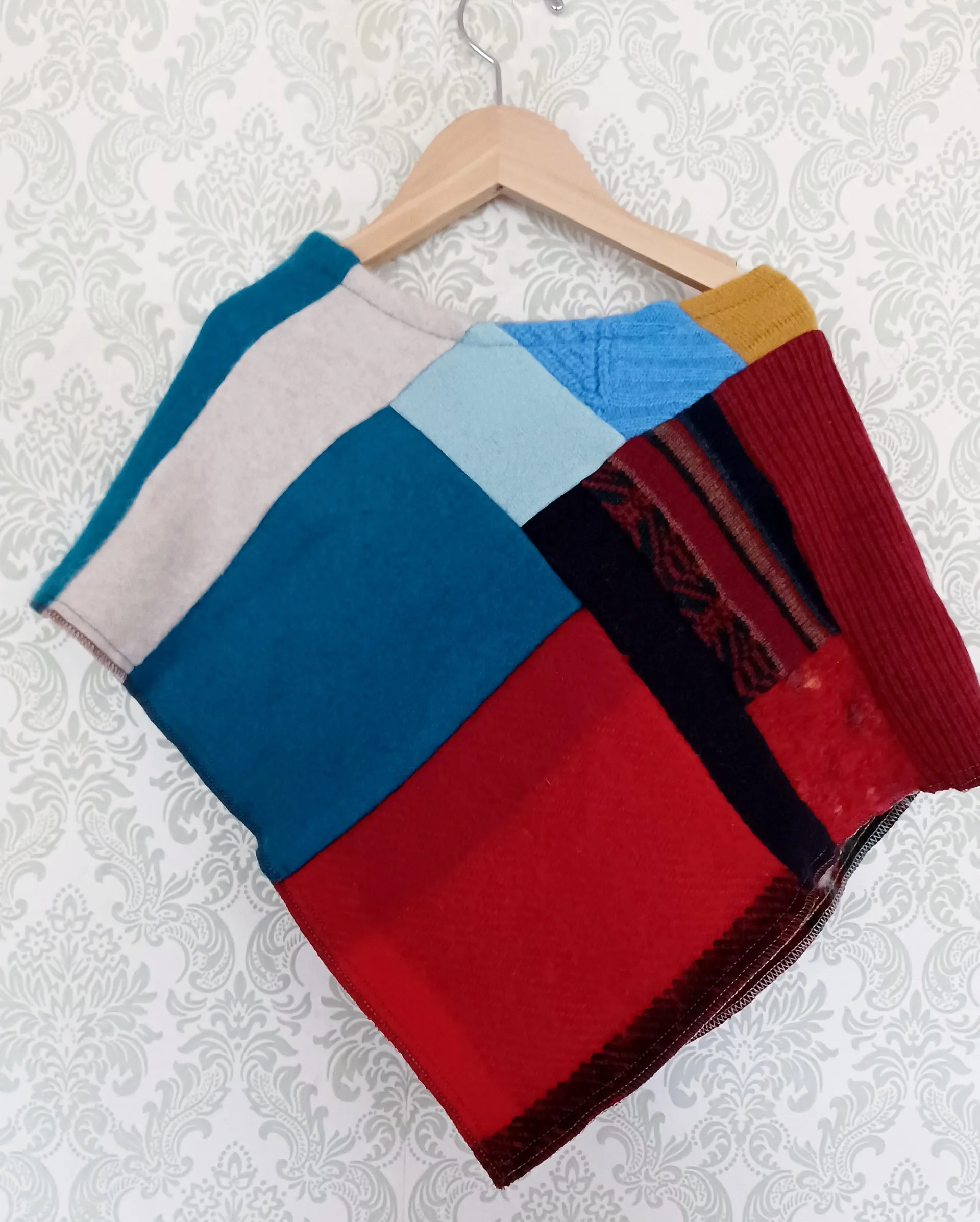 Mini Red Tartan Upcycled Patchwork Poncho