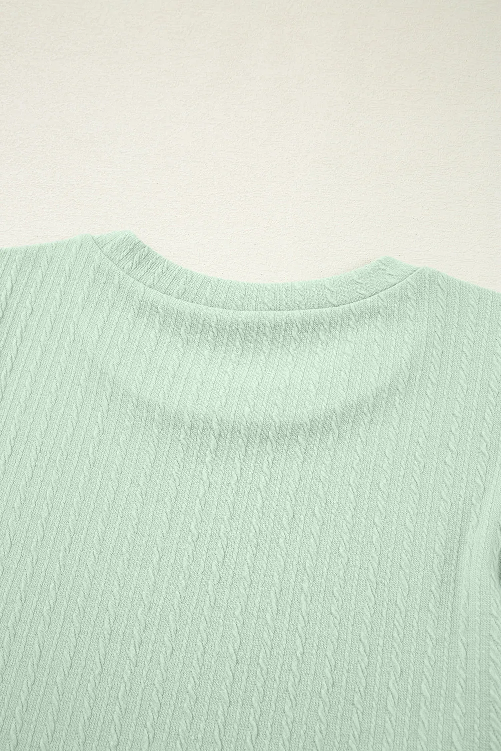 Mist Green Textured Round Neck Short Puff Sleeve Top
