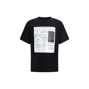 MM6 Men Black T-Shirt Cotton Maxi Print Ribbed Crew Neck Short Sleeve Casual Top