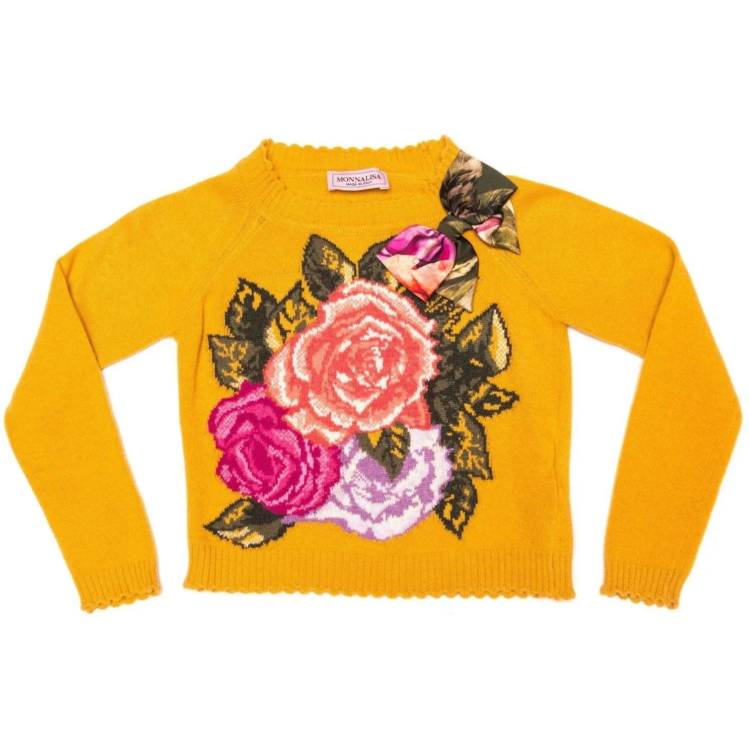 Monnalisa - Girls Warm Sweater With Roses and Bow - 4Y