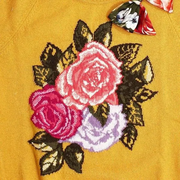 Monnalisa - Girls Warm Sweater With Roses and Bow - 4Y