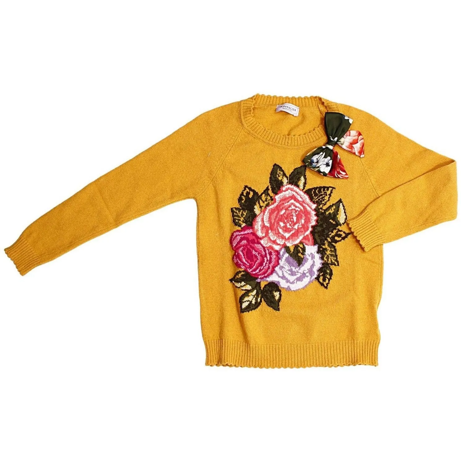 Monnalisa - Girls Warm Sweater With Roses and Bow - 4Y