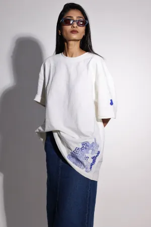 Motif Embroidered White T-Shirt