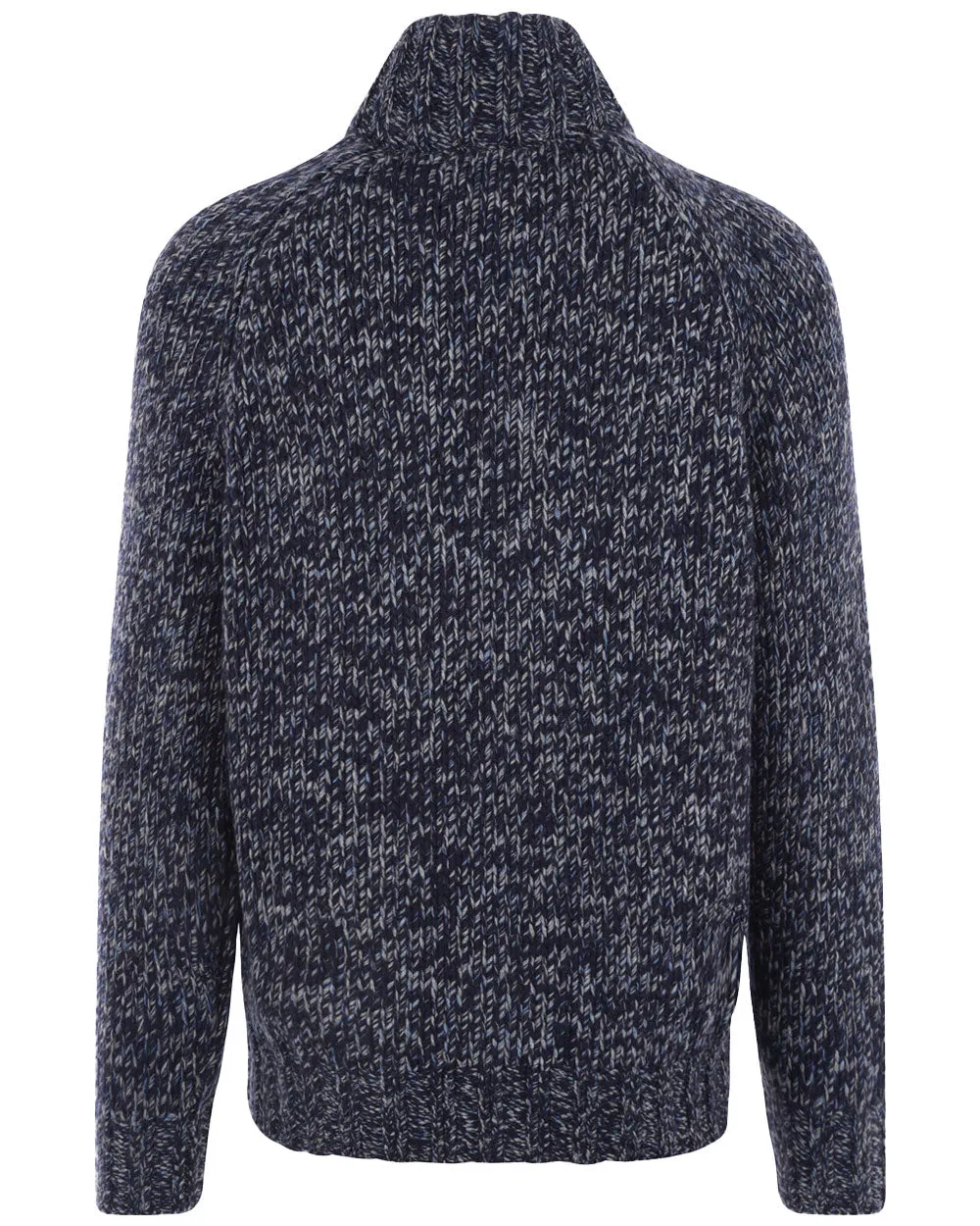 Navy Blue Wool Blend Full Zip Sweater