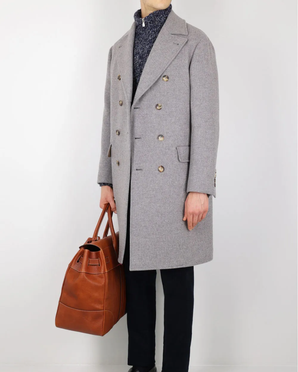 Navy Blue Wool Blend Full Zip Sweater