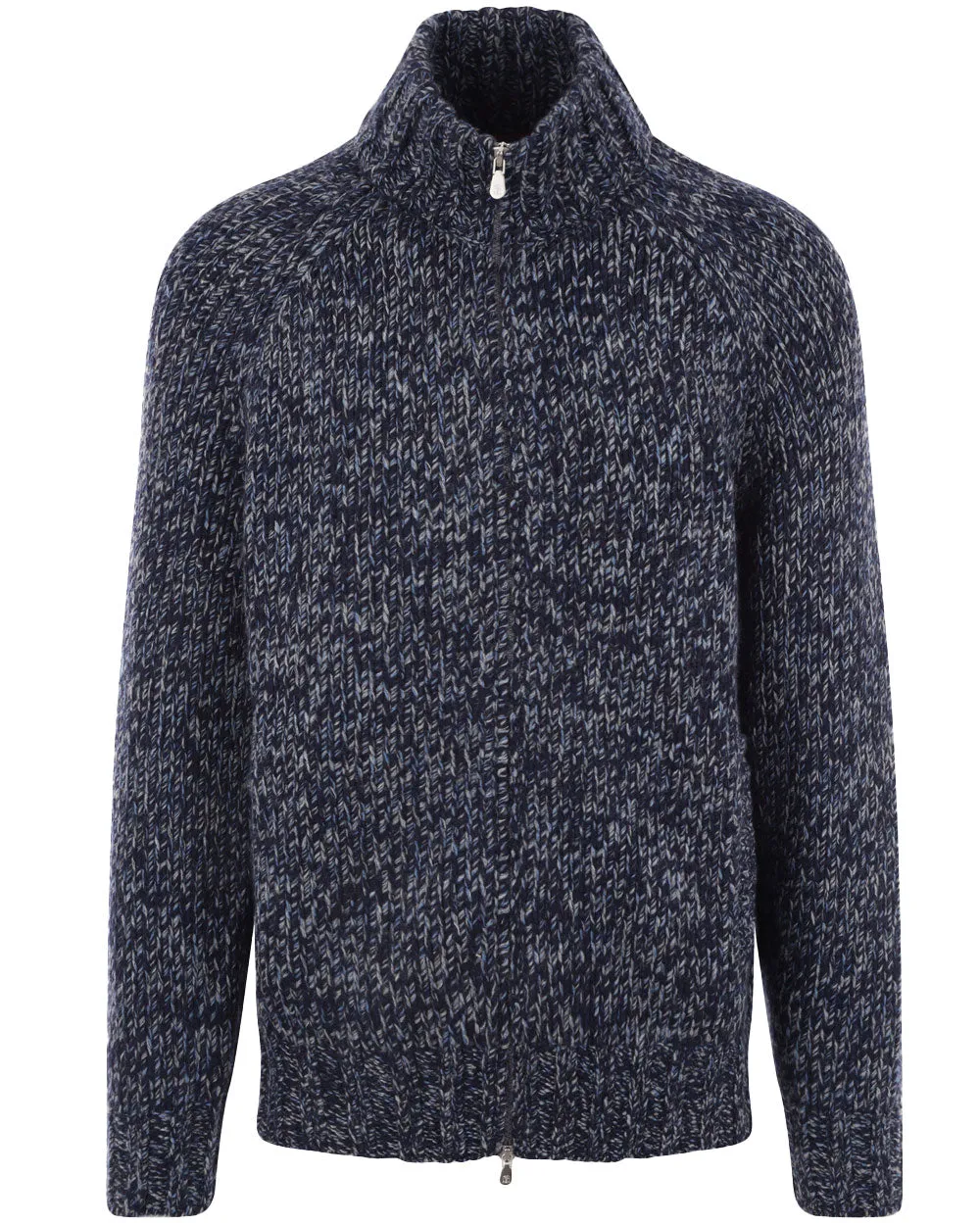 Navy Blue Wool Blend Full Zip Sweater