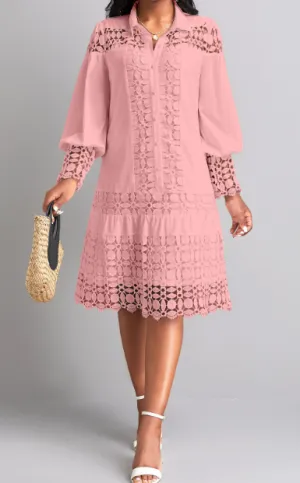 NEW Lace Light Pink Long Sleeve Shirt Collar Shift Dress Rosewe®, Sz XL, Retails $119 