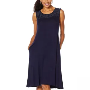 Nina Leonard Women's Plus Size Sleeveless Dress With 3D Floral Chiffon Yoke