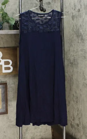 Nina Leonard Women's Sleeveless Dress With 3D Floral Chiffon Yoke Navy Large