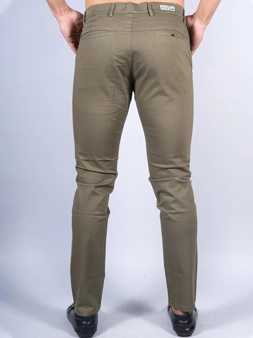 Olive Green Color Ankle Length Fusion Cotton Pant
