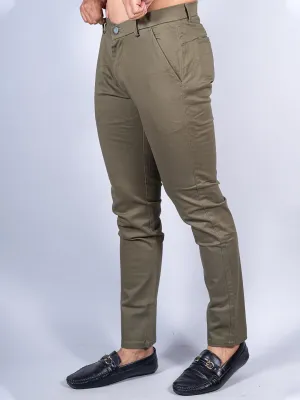 Olive Green Color Ankle Length Fusion Cotton Pant