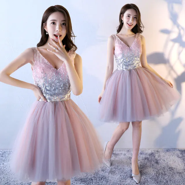 Original Contrast Pink Short Sweat Lady Girl Women Princess Bridesmaid Banquet Performance Party Ball Dress Gown Free Shipping