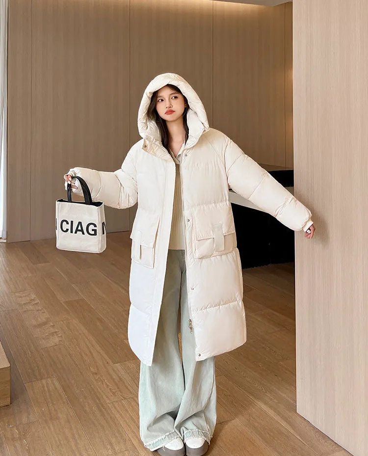 Oversized Women's Hooded Padded Jacket with Elastic Band Cuff