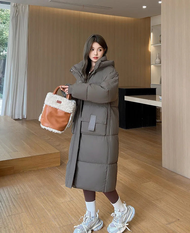 Oversized Women's Hooded Padded Jacket with Elastic Band Cuff