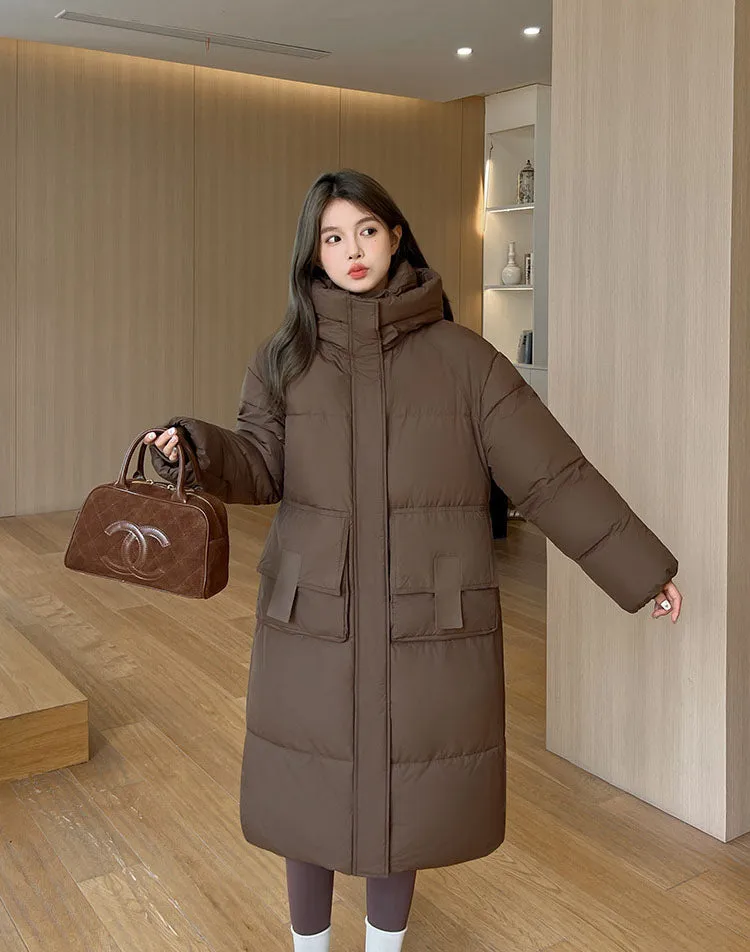 Oversized Women's Hooded Padded Jacket with Elastic Band Cuff