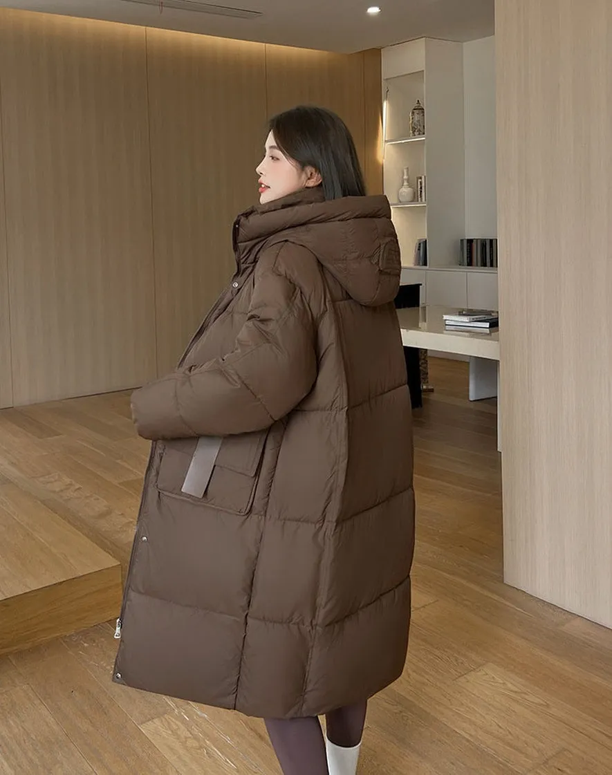 Oversized Women's Hooded Padded Jacket with Elastic Band Cuff