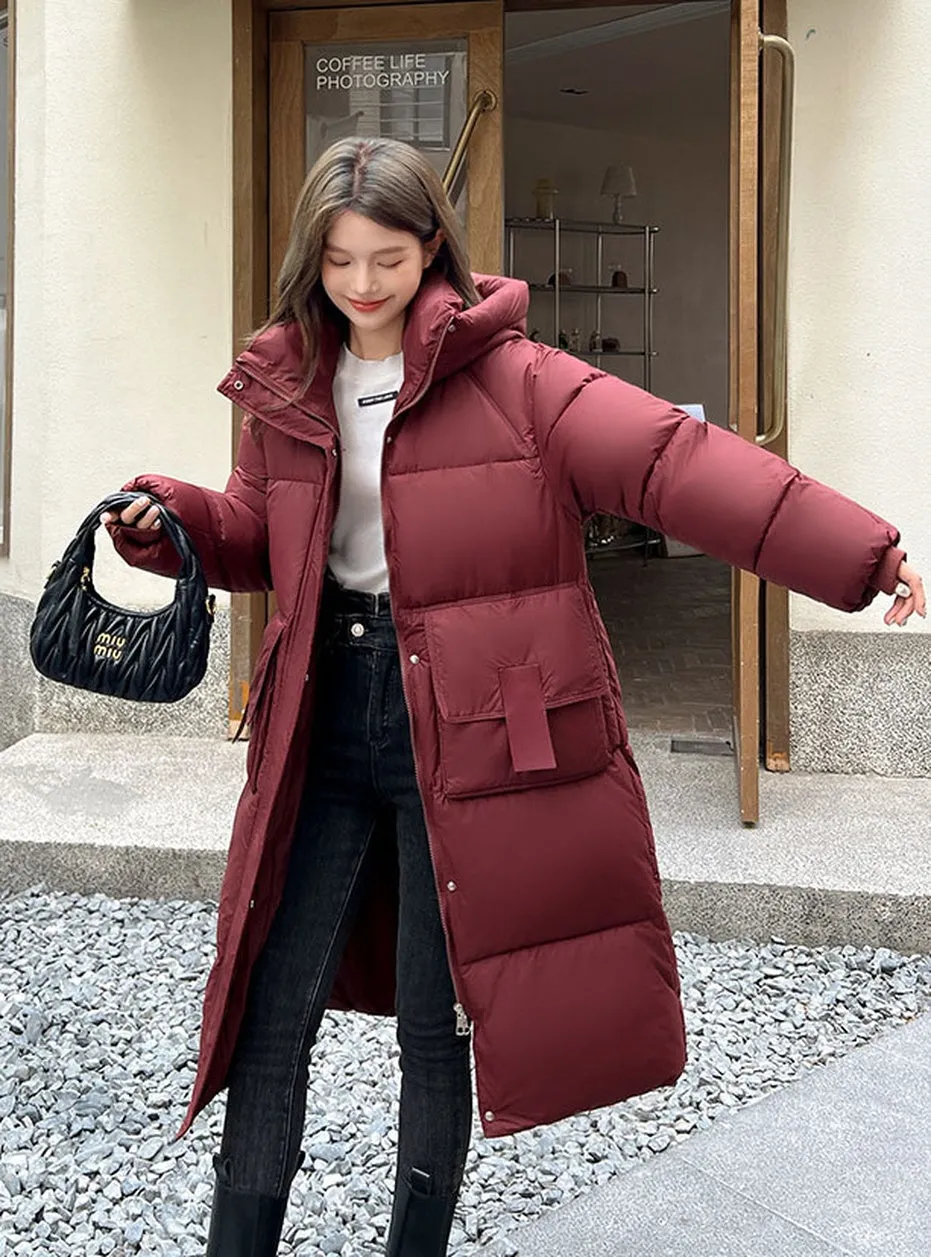 Oversized Women's Hooded Padded Jacket with Elastic Band Cuff