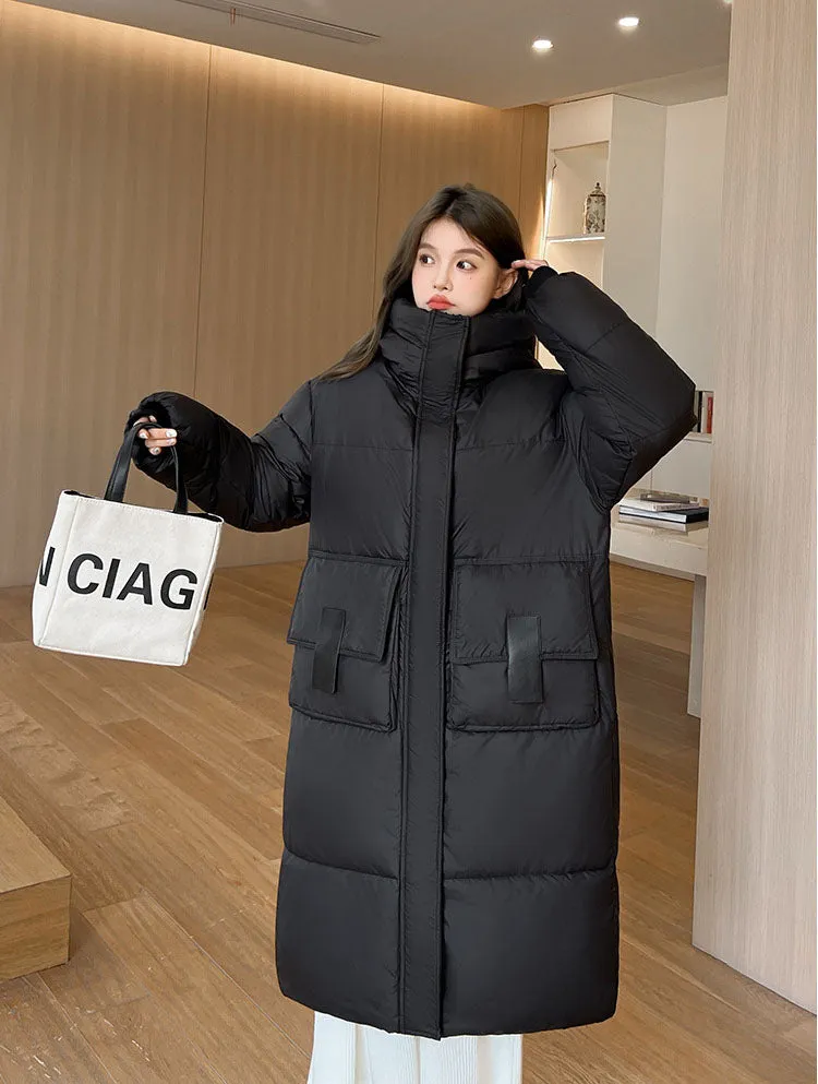 Oversized Women's Hooded Padded Jacket with Elastic Band Cuff