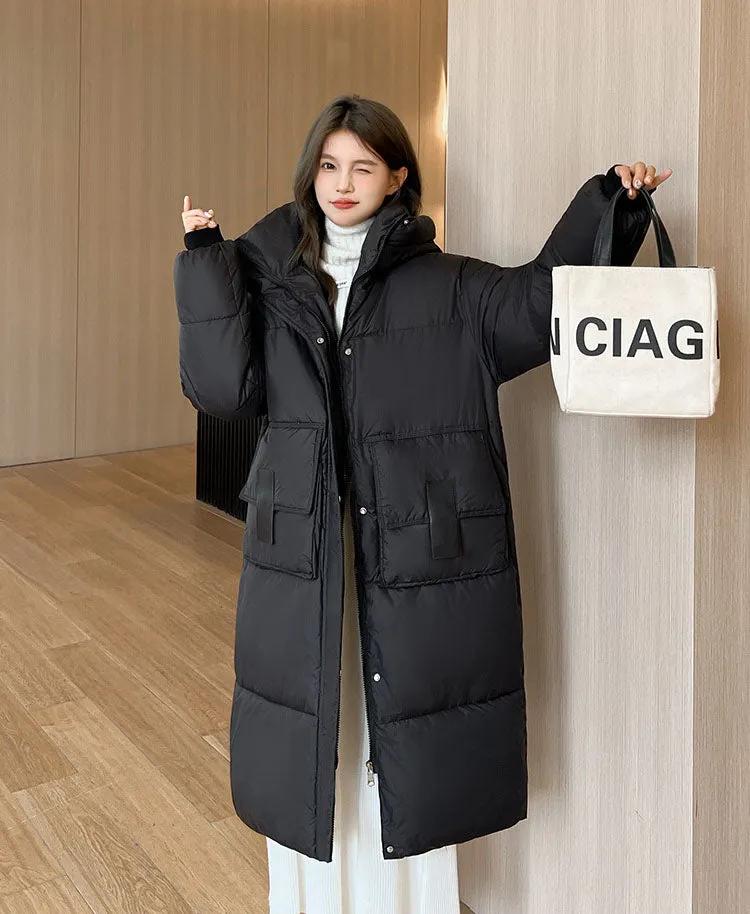 Oversized Women's Hooded Padded Jacket with Elastic Band Cuff