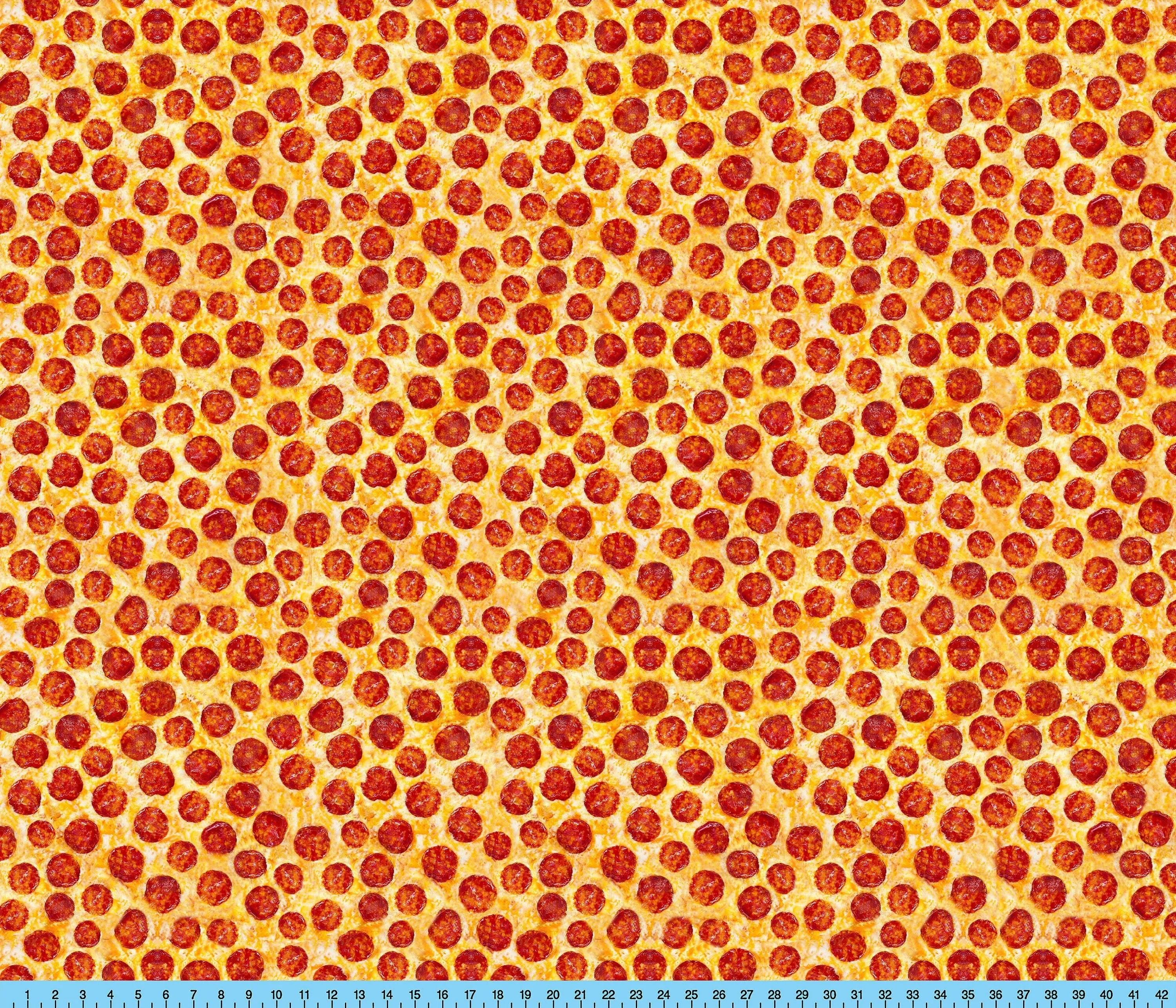 Pizza Fabric By The Yard, Realistic Pepperoni Slices on your choice of fabrics