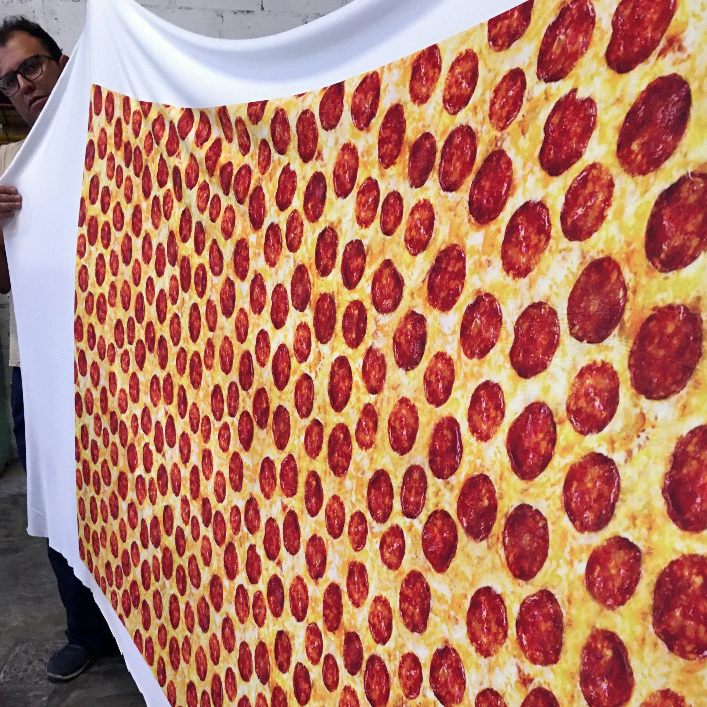 Pizza Fabric By The Yard, Realistic Pepperoni Slices on your choice of fabrics