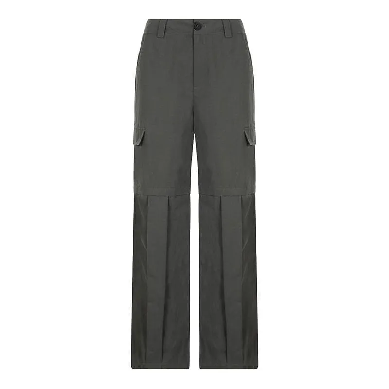 Pleated high rise wide leg solid baggy cargo pant