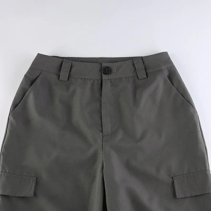 Pleated high rise wide leg solid baggy cargo pant