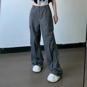 Pleated high rise wide leg solid baggy cargo pant