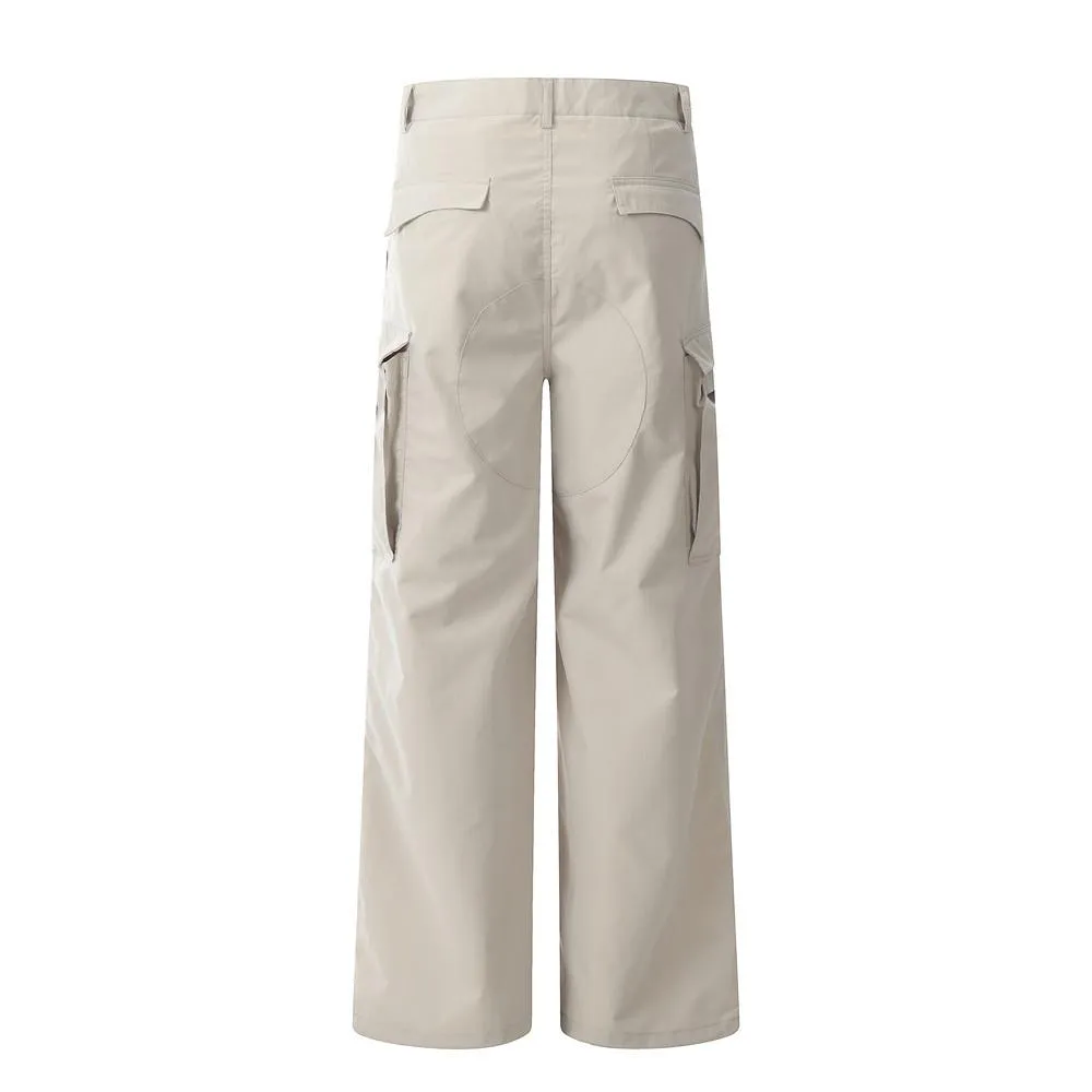 Pleated Paratrooper Tooling Trousers Men's Casual Loose Straight Leg Pants American Style High Street Vibe Trendy Solid Color Wide Leg Pants