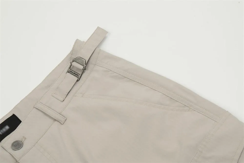 Pleated Paratrooper Tooling Trousers Men's Casual Loose Straight Leg Pants American Style High Street Vibe Trendy Solid Color Wide Leg Pants