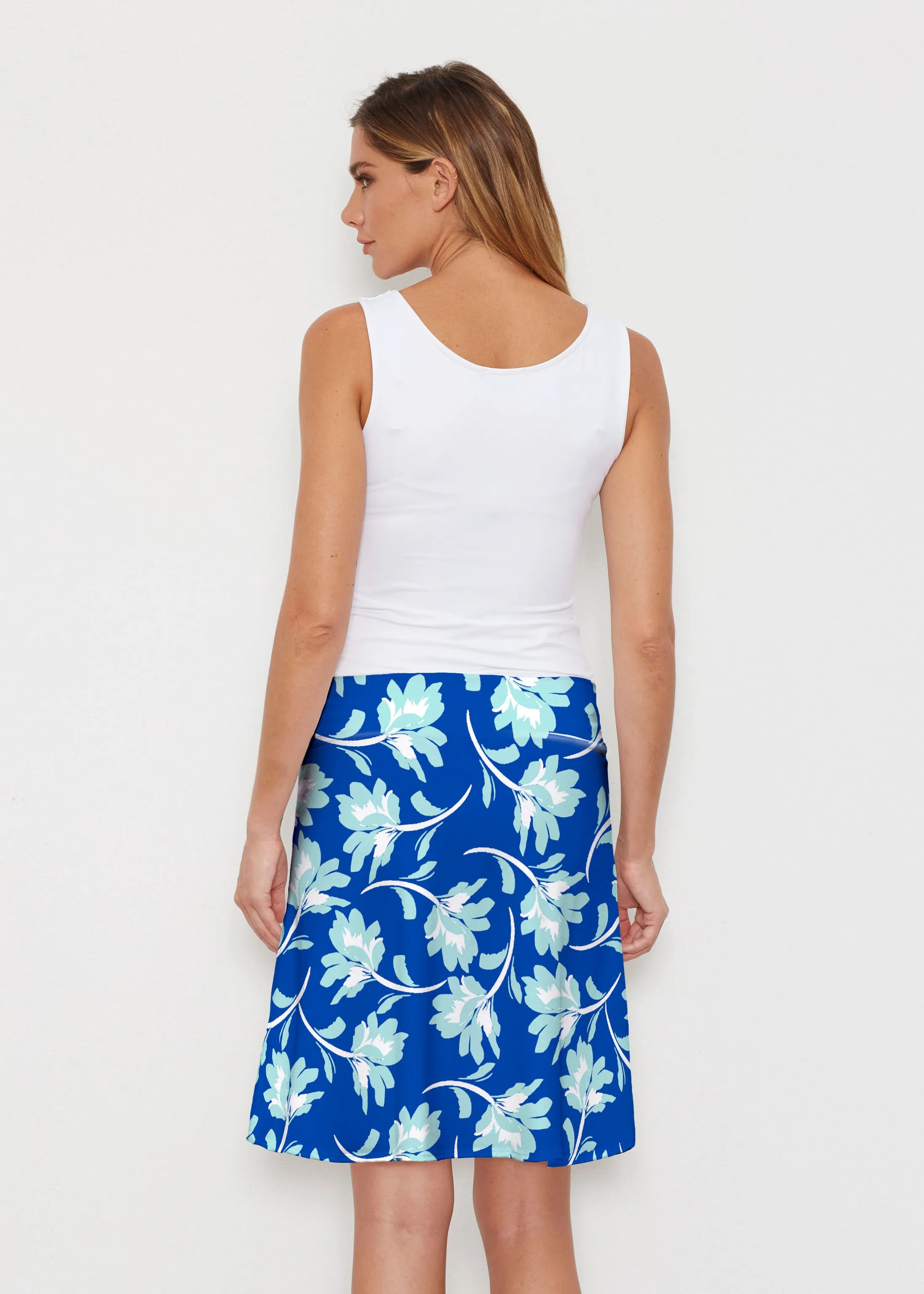 Polka Dot Floral Navy (7916) ~ Silky Brenda Skirt 21 inch