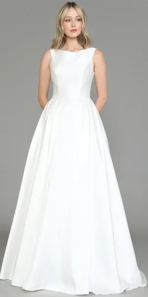 Poly USA 8534 Long A-Line Wedding Gown Illusion Back Chapel Train