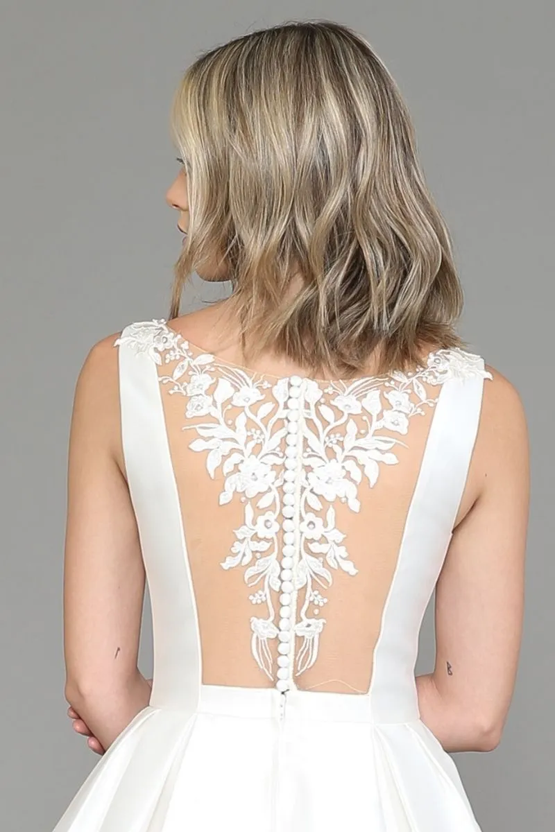 Poly USA 8534 Long A-Line Wedding Gown Illusion Back Chapel Train
