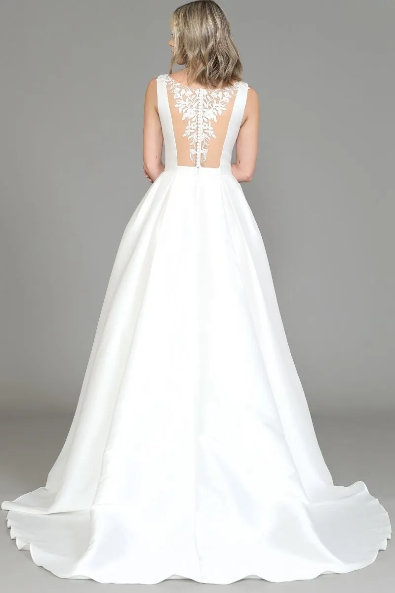 Poly USA 8534 Long A-Line Wedding Gown Illusion Back Chapel Train