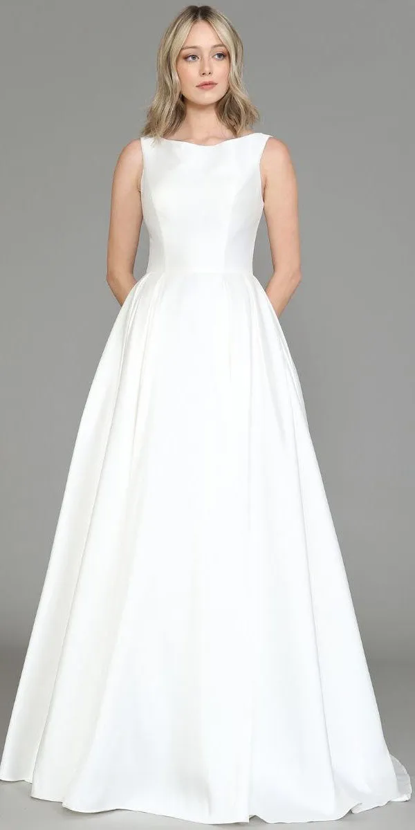 Poly USA 8534 Long A-Line Wedding Gown Illusion Back Chapel Train
