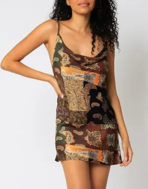 Print Cowl Neck Mini Dress