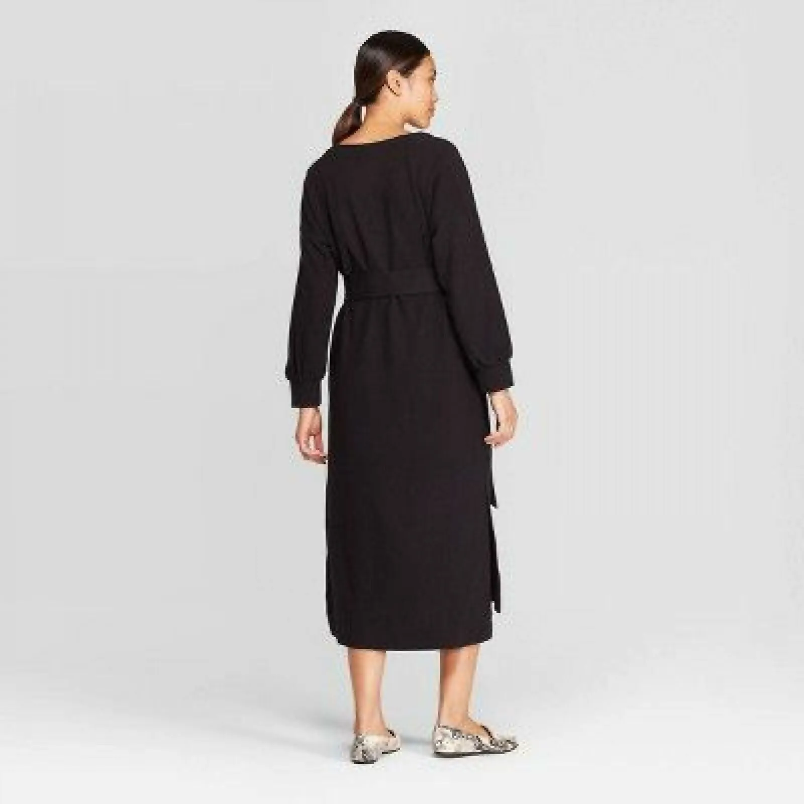 Prologue Women's Casual Fit Long Sleeve Boat Neck Midi Shift Dress