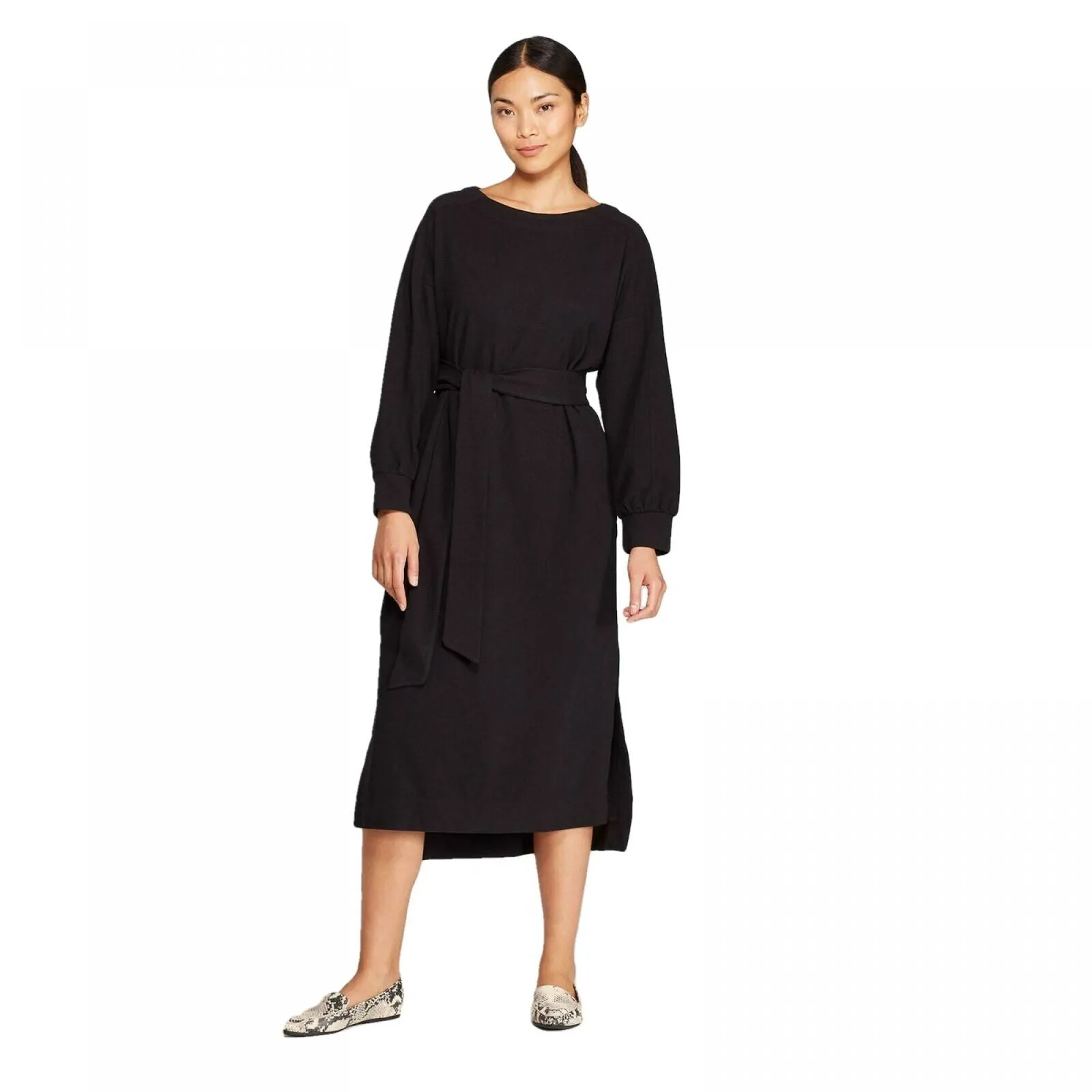 Prologue Women's Casual Fit Long Sleeve Boat Neck Midi Shift Dress