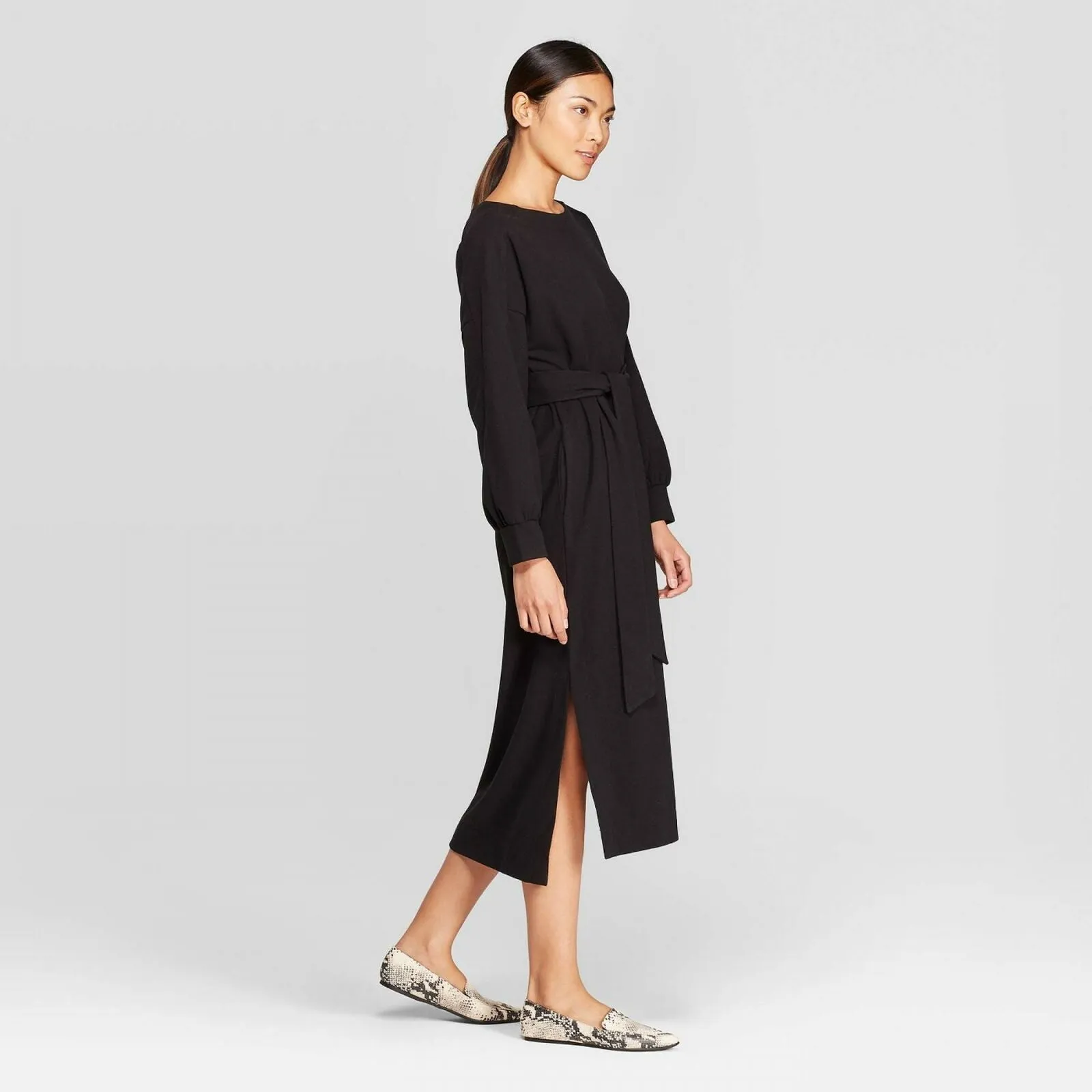 Prologue Women's Casual Fit Long Sleeve Boat Neck Midi Shift Dress