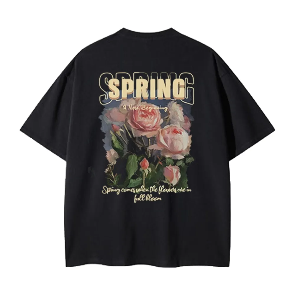 Pure Cotton 260G Spring Rose Print T-Shirt