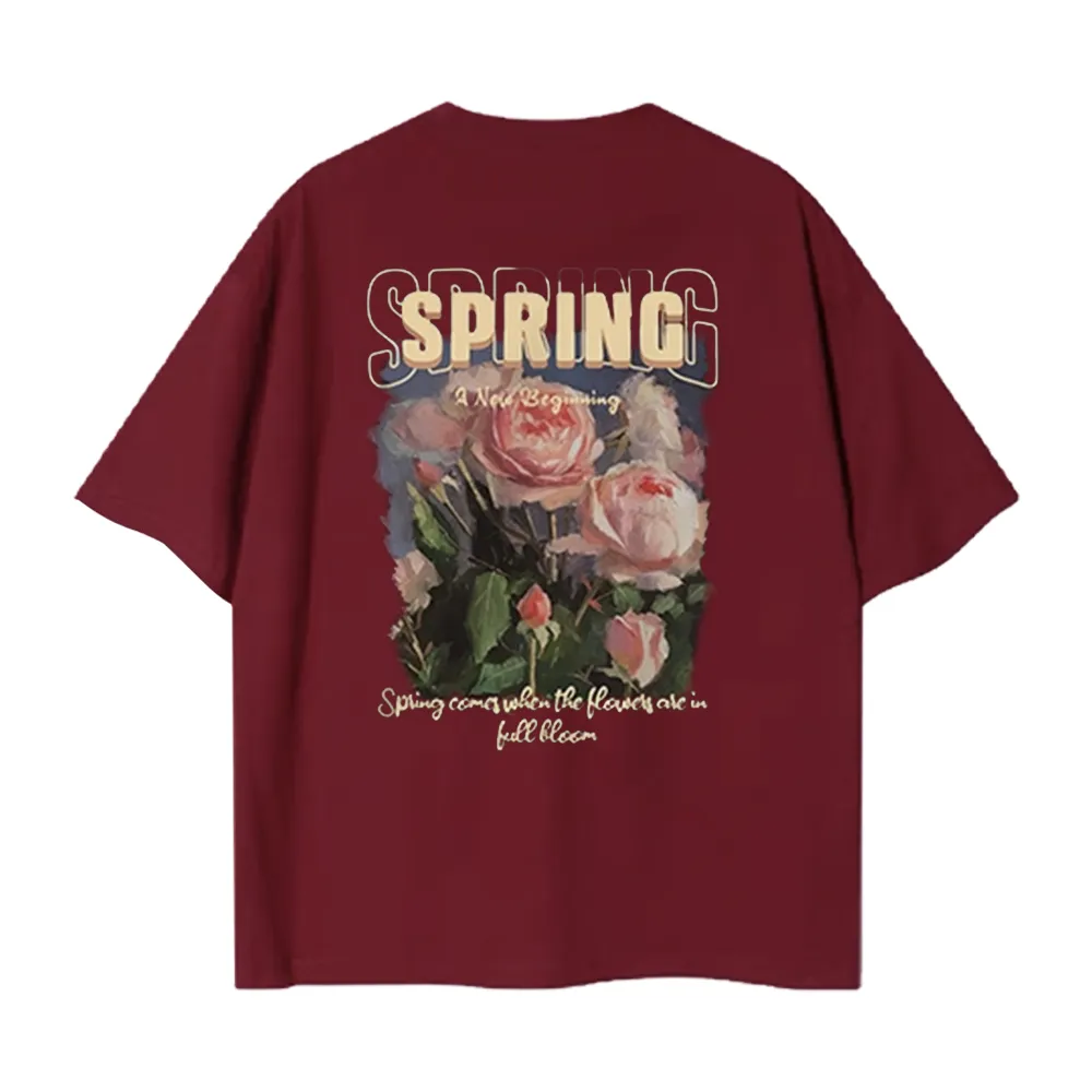 Pure Cotton 260G Spring Rose Print T-Shirt