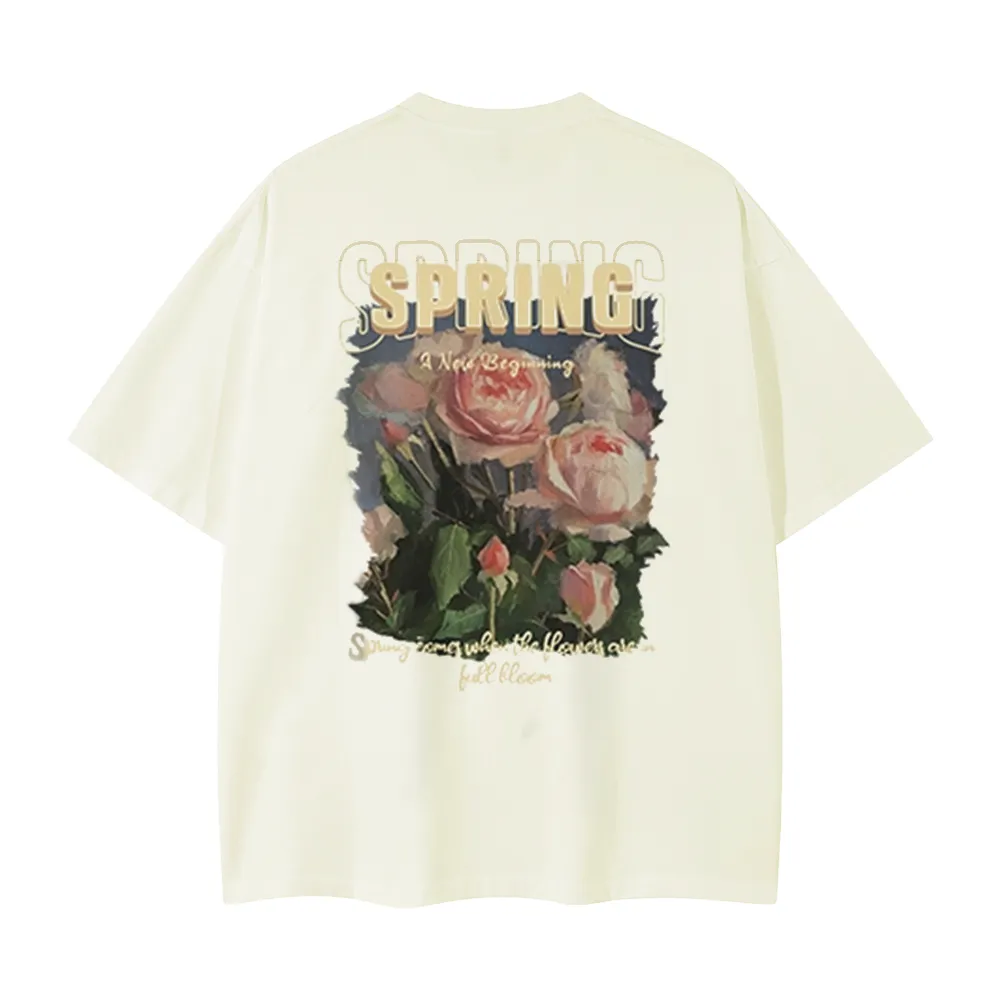 Pure Cotton 260G Spring Rose Print T-Shirt