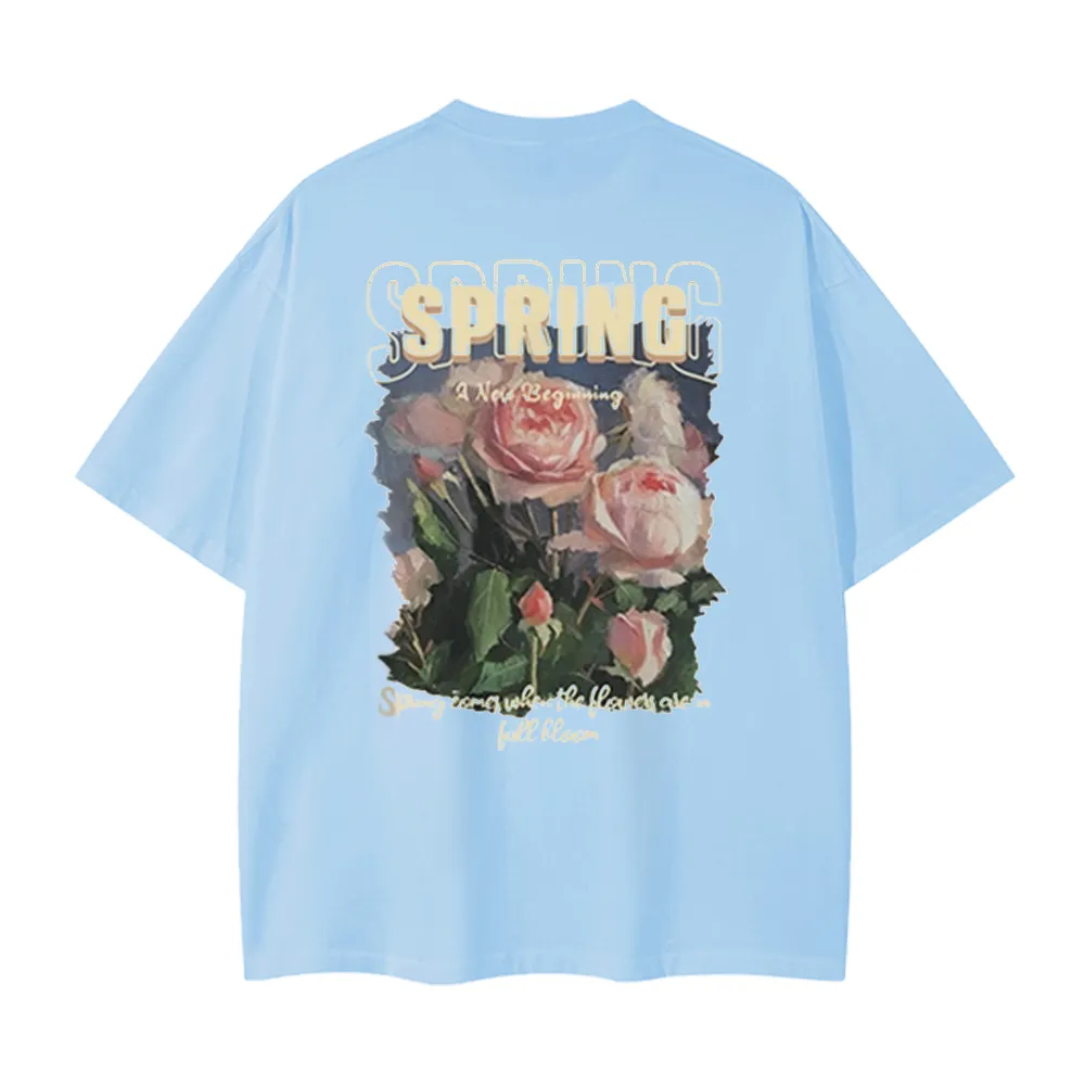 Pure Cotton 260G Spring Rose Print T-Shirt