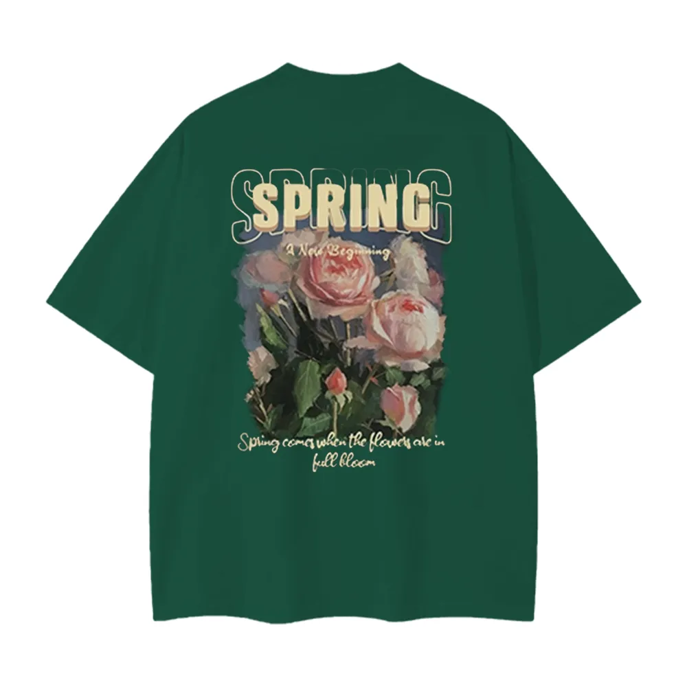 Pure Cotton 260G Spring Rose Print T-Shirt