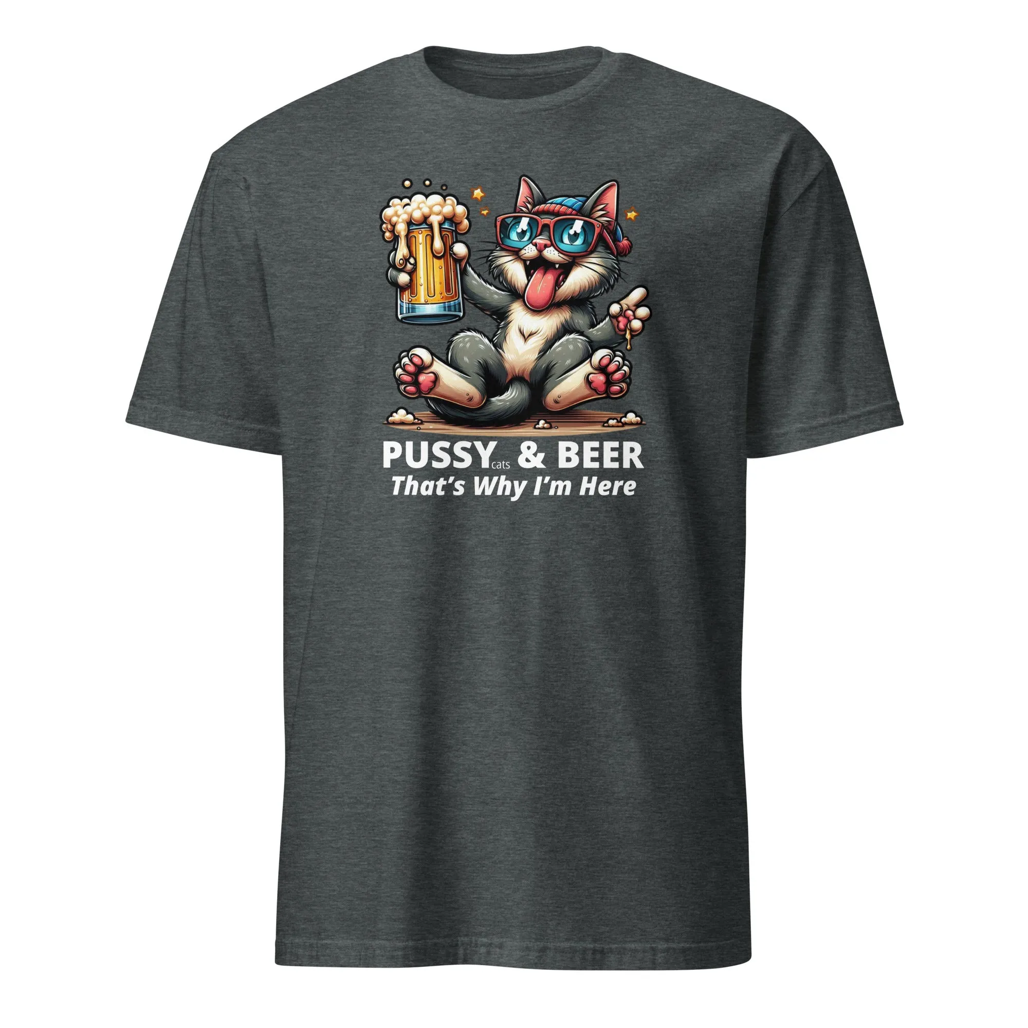 Pussy Cat Holding Beer Funny T-shirt. Short-Sleeve Unisex (4 Colors)