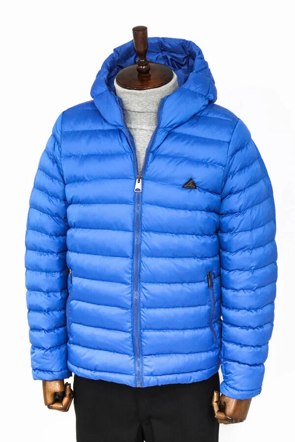 Quilted Hooded Puffer Blue Men's Coat - Wessi