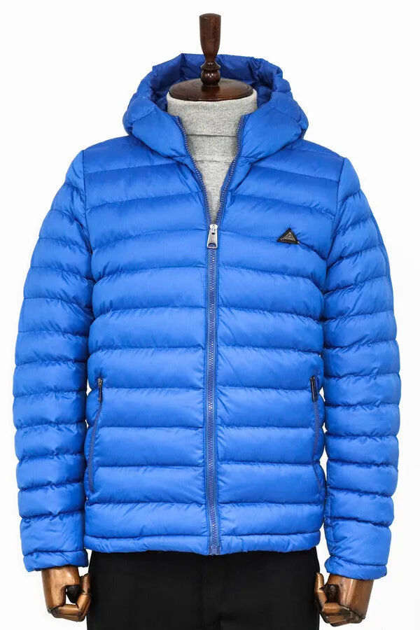 Quilted Hooded Puffer Blue Men's Coat - Wessi